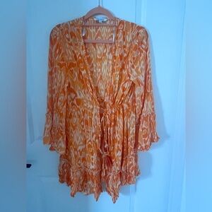 Orange print kimono Swimsuit Coverup Size Medium